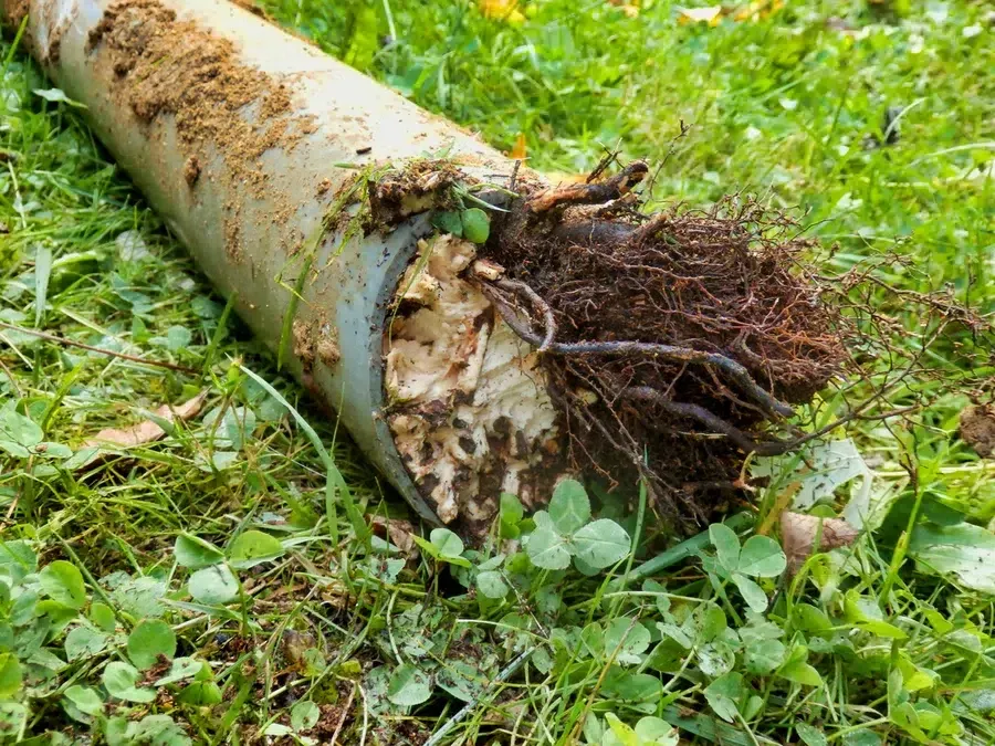 Blocked sewer pipe caused by ingress of tree roots
