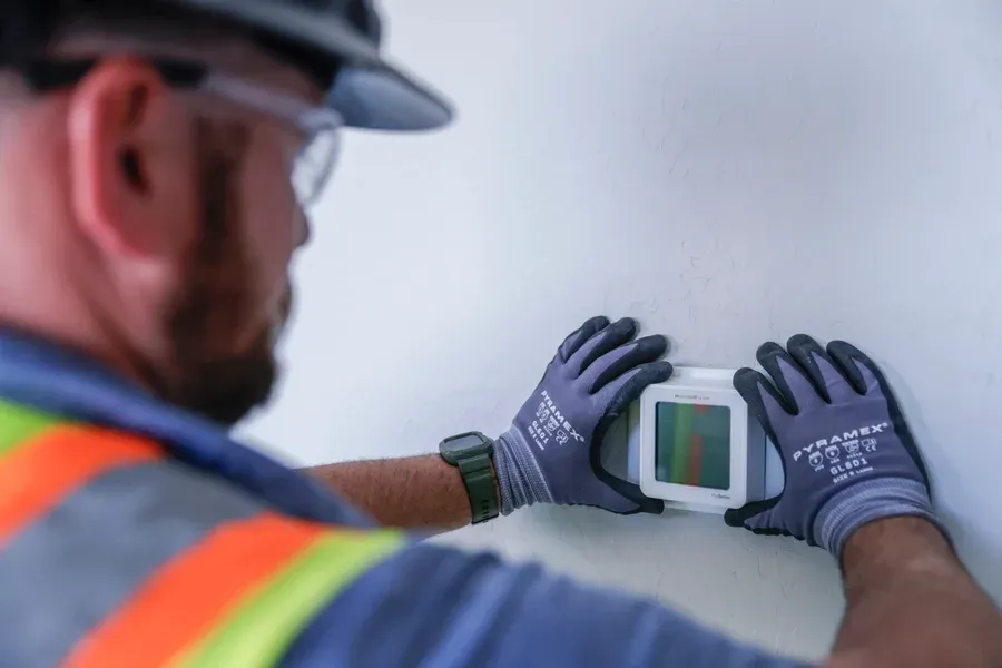 Technician installing or programming wall thermostat inside home – Goettl’s High Desert Mechanical Prescott Valley AZ