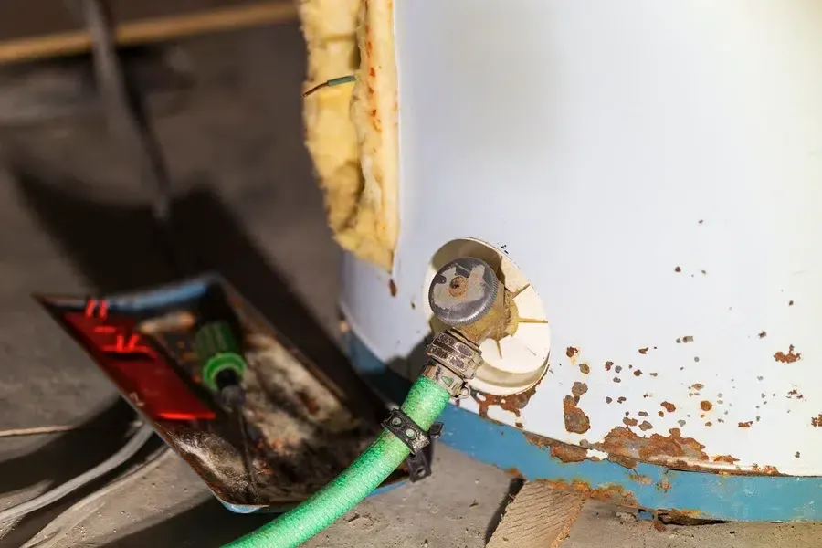 An old rusted out and broken water heater in Prescott Valley AZ