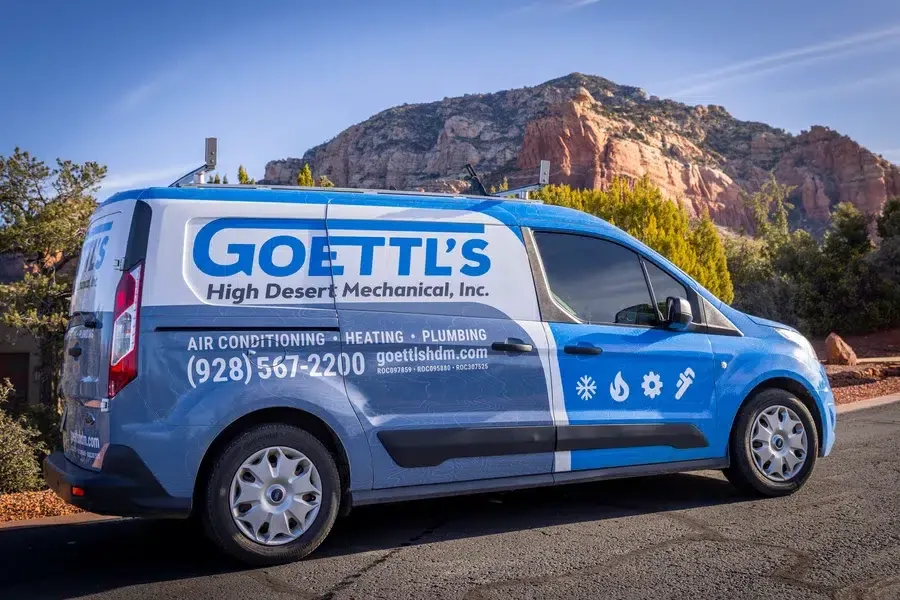 Goettl’s High Desert Mechanical service van parked in scenic desert mountain setting – Prescott Valley AZ