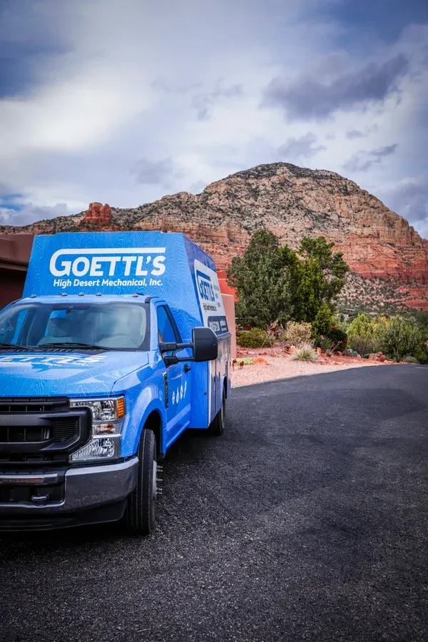 Goettl’s High Desert Mechanical Ford service van photographed with mountain backdrop – Prescott Valley AZ
