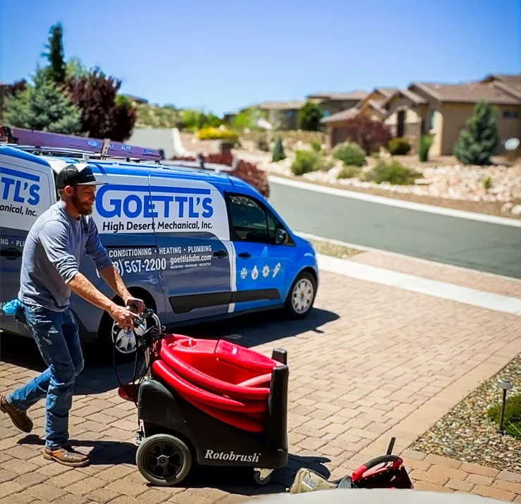 Goettl's tech with Rotobrush BrushBeast DR air duct cleaning machine – Prescott Valley AZ